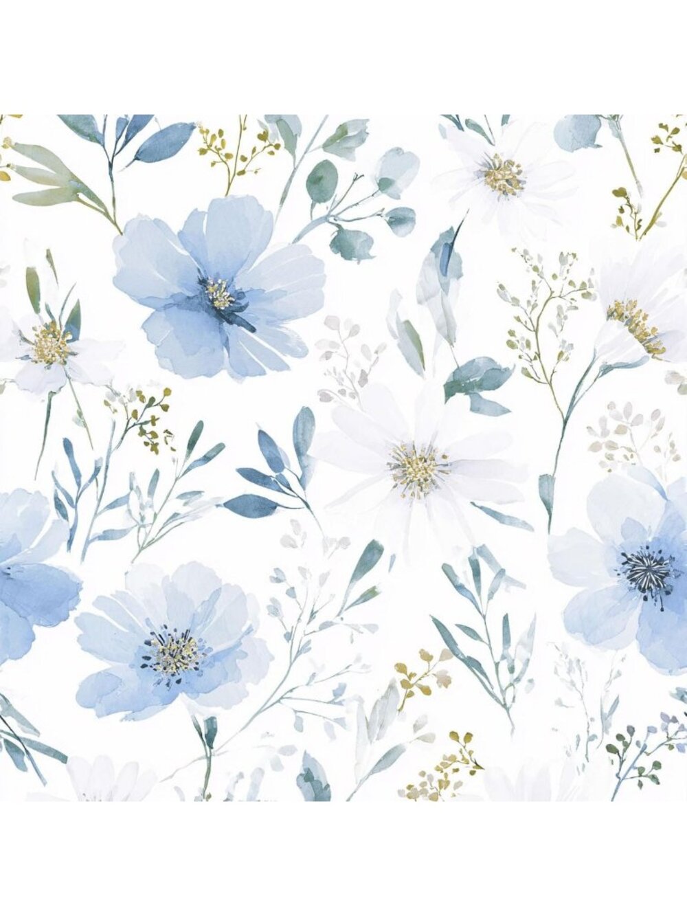 Light Blue Floral Peel and Stick Wallpaper | Self-Adhesive Removable Watercolor
